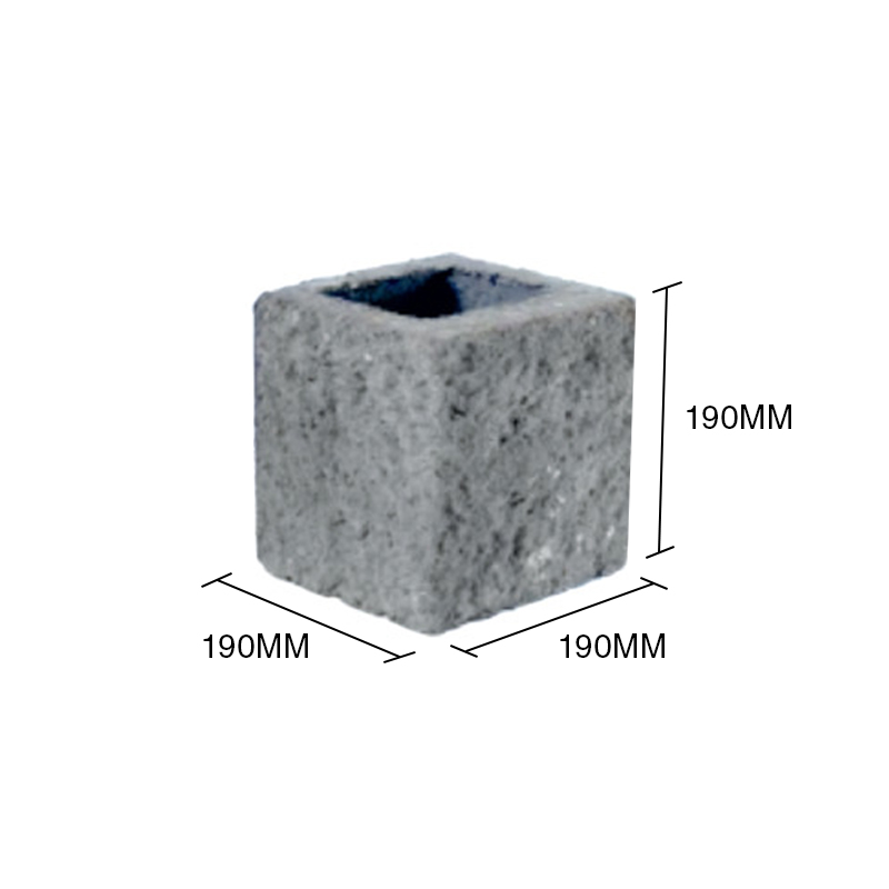 Bloque T20 mitad esquinero hormigon simil piedra 190mm x 190mm x 190mm