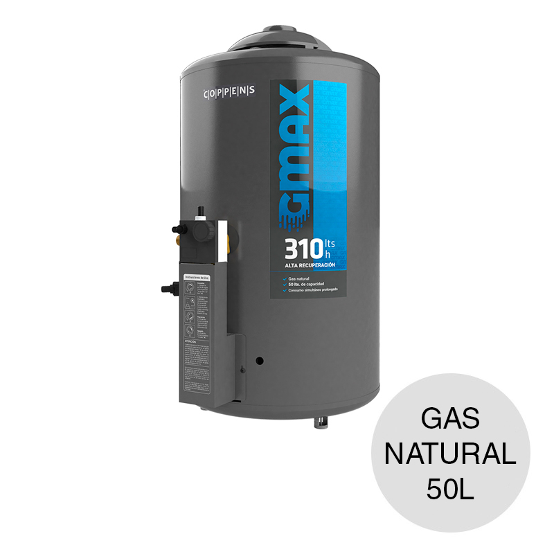 Termotanque a gas alta recuperacion conexion superior e inferior 50l ø 430mm x 830mm