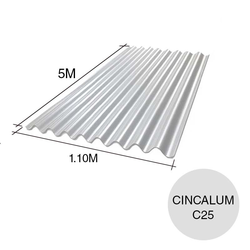 Chapa sinusoidal acanalada cincalum techos C25 5m x 1.1m x 0.5mm