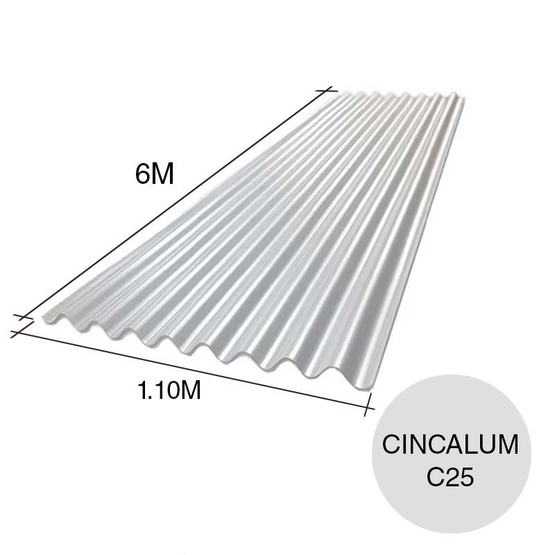 Chapa sinusoidal acanalada cincalum techos C25 6m x 1.1m x 0.5mm