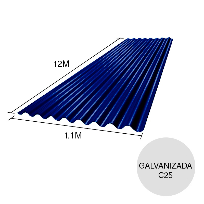 Chapa sinusoidal acanalada galvanizada techos C25 prepintada azul 12m x 1.1m x 0.5mm