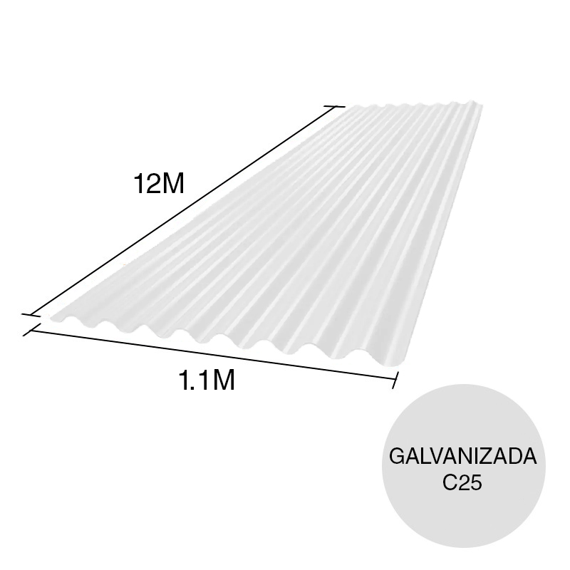 Chapa sinusoidal acanalada galvanizada techos C25 prepintada blanco 12m x 1.1m x 0.5mm