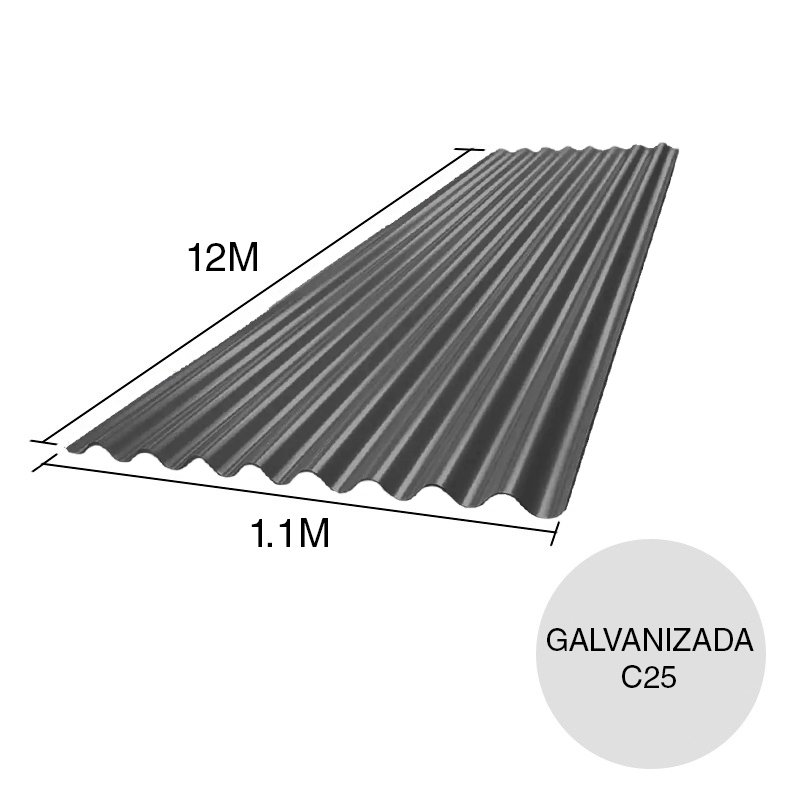 Chapa sinusoidal acanalada galvanizada techos C25 prepintada gris 12m x 1.1m x 0.5mm