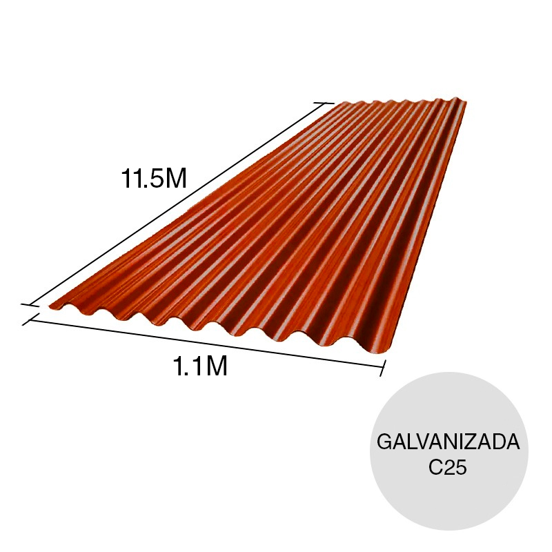 Chapa sinusoidal acanalada galvanizada techos C25 prepintada rojo 11.5m x 1.1m x 0.5mm