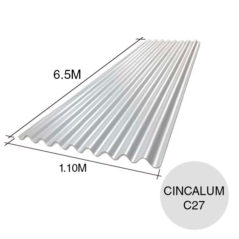 Chapa sinusoidal acanalada cincalum techos C27 6.5m x 1.1m x 0.4mm