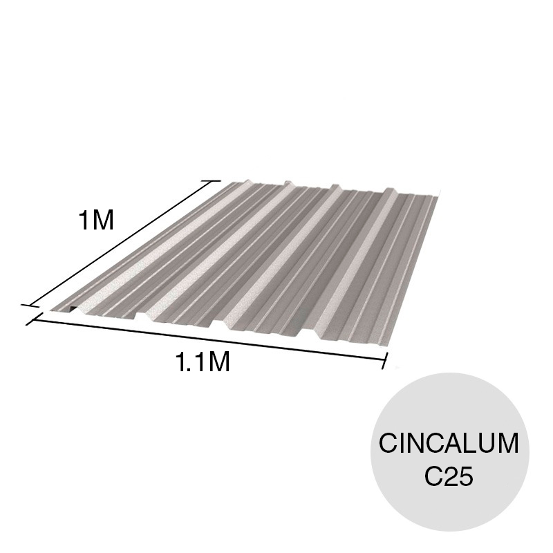 Chapa trapezoidal T1010 cincalum techos C25 1m x 1.1m x 0.5mm