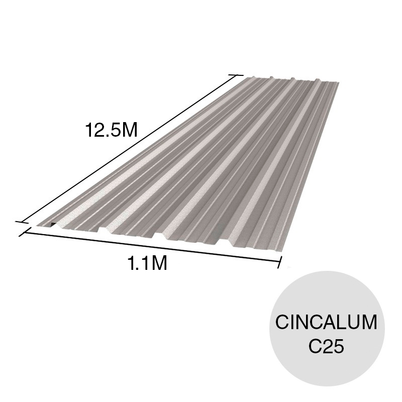 Chapa trapezoidal T1010 cincalum techos C25 12.5m x 1.1m x 0.5mm