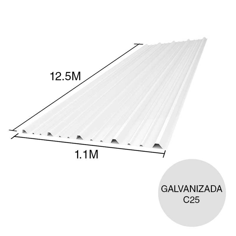 Chapa trapezoidal galvanizada T1010 techos C25 prepintada blanco 12.5m x 1.1m x 0.5mm