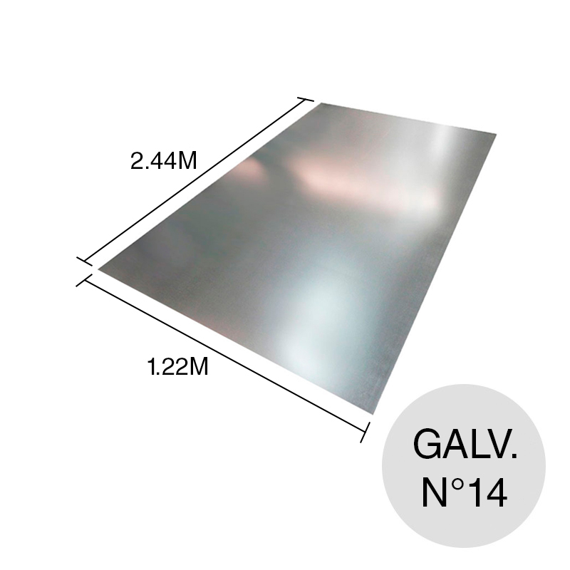 Chapa lisa galvanizada N°14 2mm x 1.22m x 2.44m