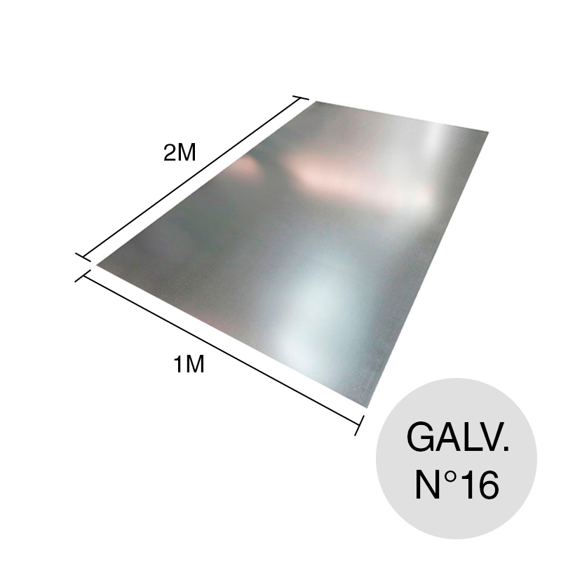 Chapa lisa galvanizada N°16 1.6mm x 1m x 2m
