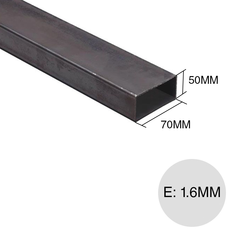 Caño rectangular laminado en caliente 6m x 70mm x 50mm x 1.6mm