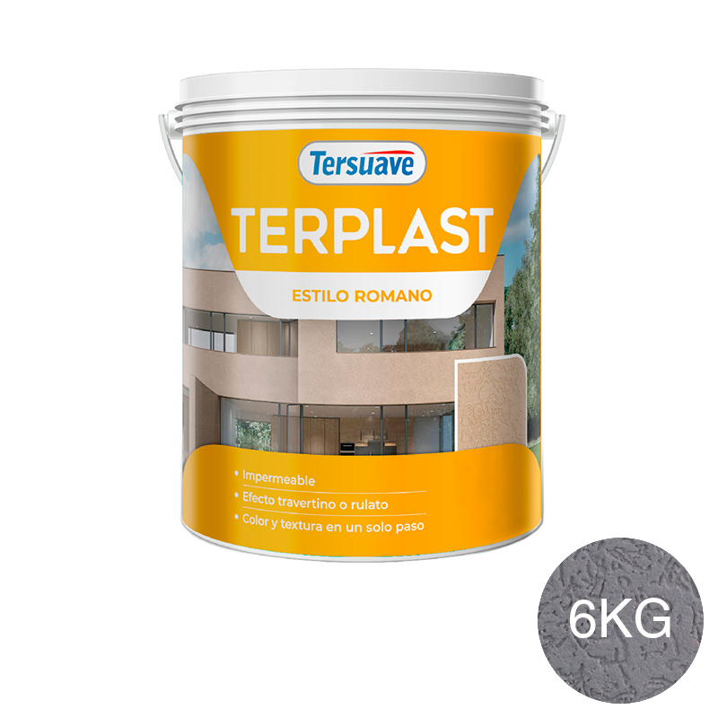 Revestimiento Plastico Revoque Texturado Terplast Romano Mediano Gris Bruma 6Kg