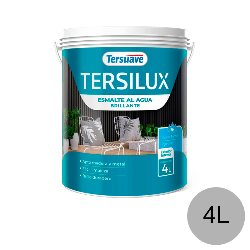 Esmalte al Agua Multiproposito Secado Rapido Tersuave Gris Espacial Brillante 4L