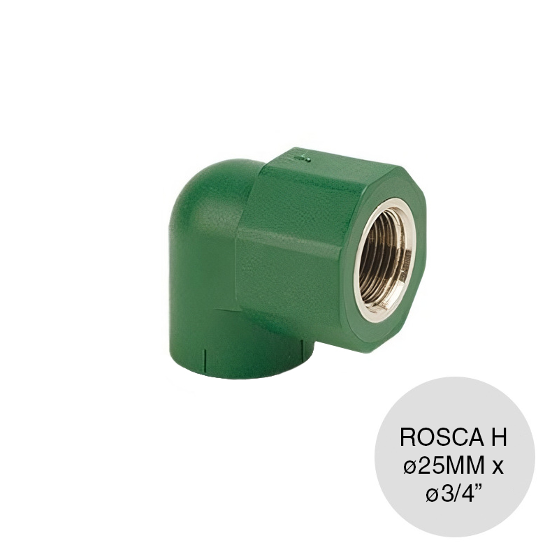 Codo 90° rosca Hembra Fusion agua fria caliente polipropileno ø 25mm x ø 3/4"