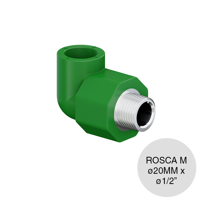 Codo 90° rosca Macho Fusion agua fria caliente polipropileno ø 20mm x ø 1/2"