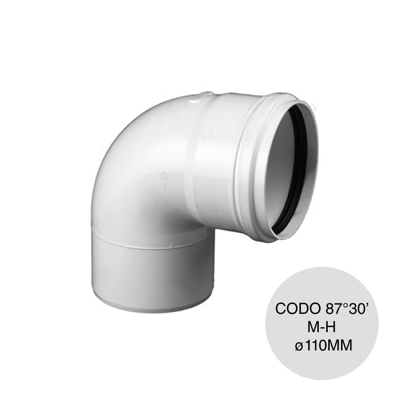 Codo 87º 30' Macho-Hembra Junta Elastica desagüe cloacal pluvial pvc ø 110mm