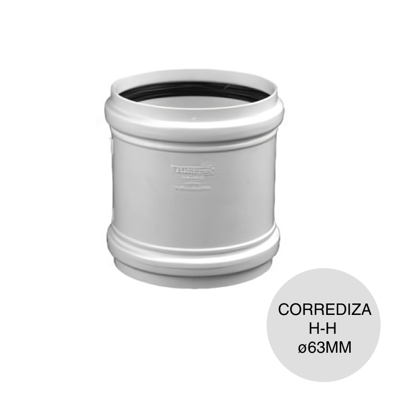 Cupla corrediza Hembra-Hembra Junta Elastica desagüe cloacal pluvial pvc ø 63mm