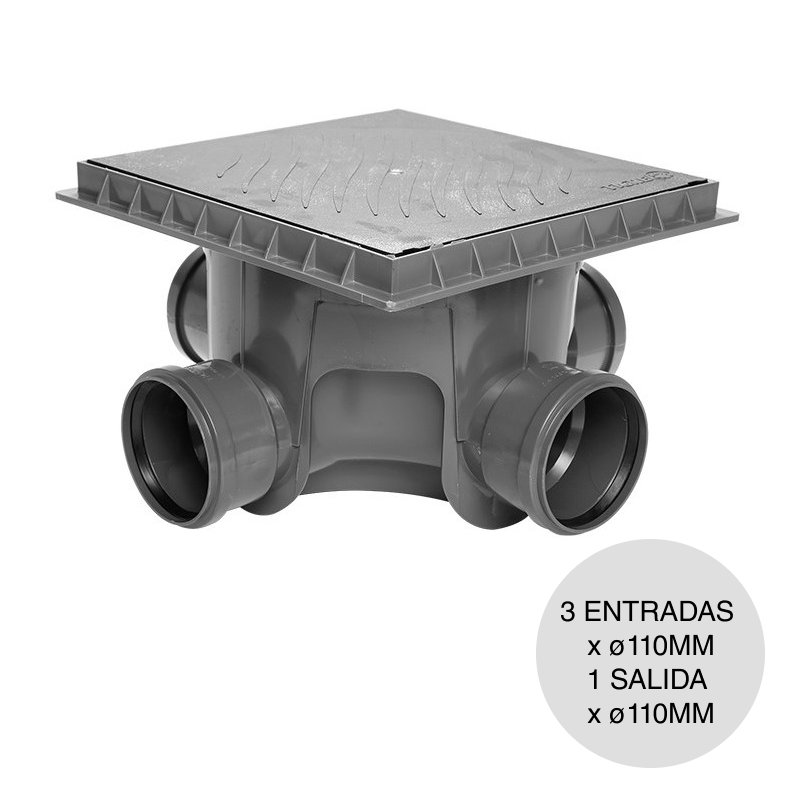 Camara inspeccion multiple Junta Elastica desagüe cloacal pluvial pvc 3 entradas x ø 110mm / 1 salida x ø 110mm