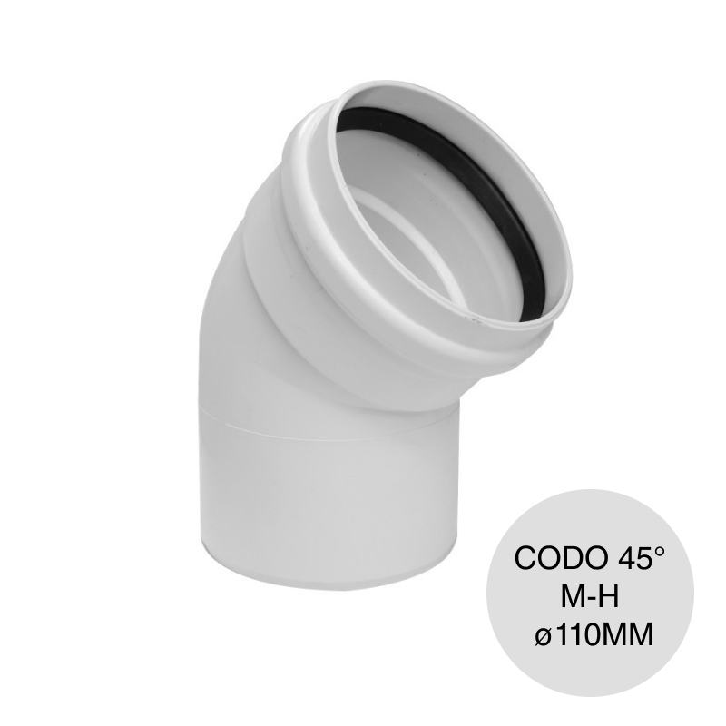 Codo 45º Macho-Hembra Junta Elastica desagüe cloacal pluvial pvc ø 110mm