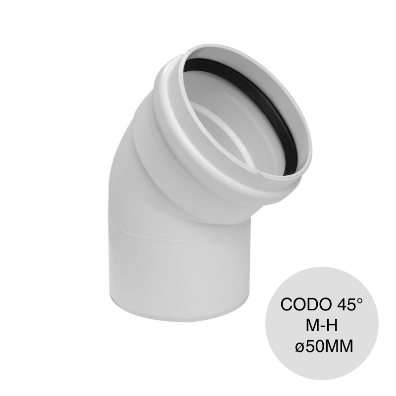 Codo 45º Macho-Hembra Junta Elastica desagüe cloacal pluvial pvc ø 50mm