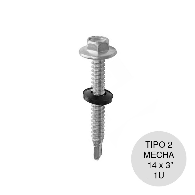 Tornillo autoperforante Tipo 2 arandela punta mecha hexagonal 14 x 3"