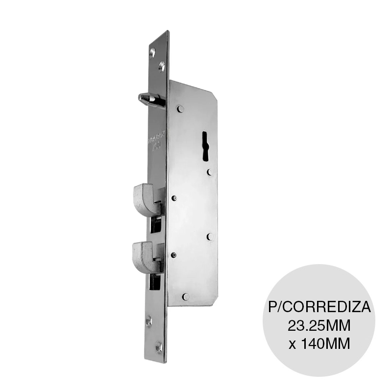 Cerradura de seguridad angosta p/puerta corrediza niquel 23.25mm x 40mm x 140mm