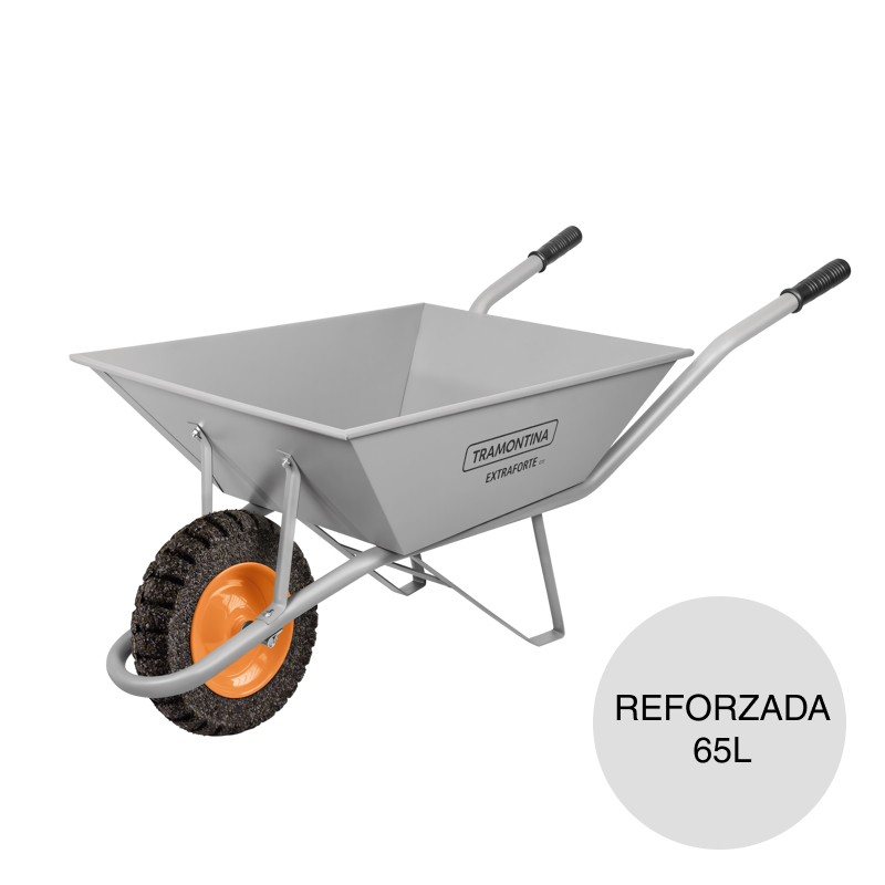 Carretilla metalica Extraforte caja reforzada rueda maciza gris 65l