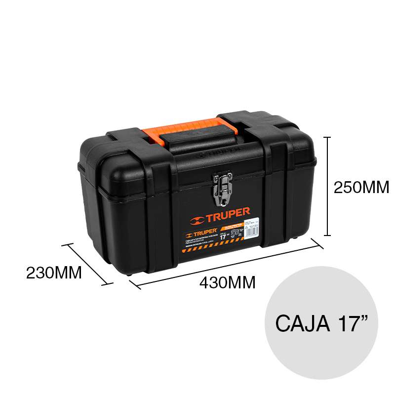 Caja herramientas industrial 17'' cierre metalico negro 230mm x 250 x 430mm