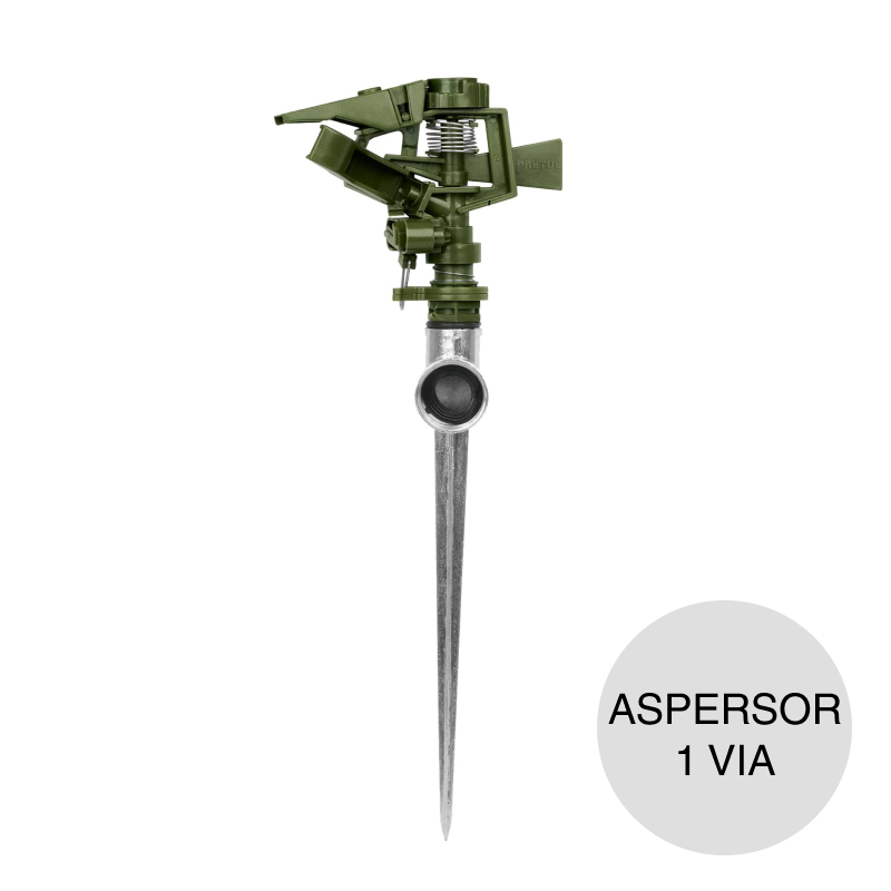 Aspersor plastico 11" 1 via c/estaca metalica verde