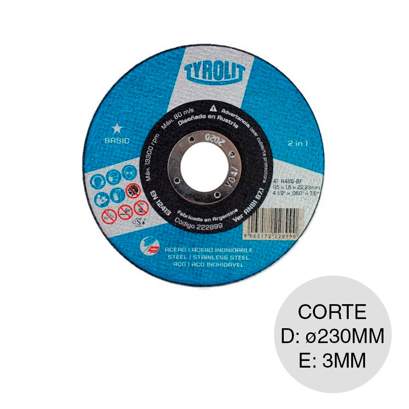Disco amoladora Basic corte metal ø 230mm x 3mm x ø 22.23mm