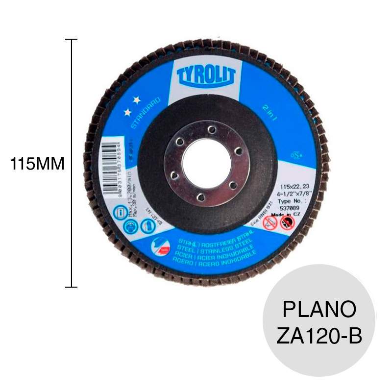 Disco amoladora Flap Standard corte metal ZA120-B plano nylon ø 115mm x ø 22.23mm