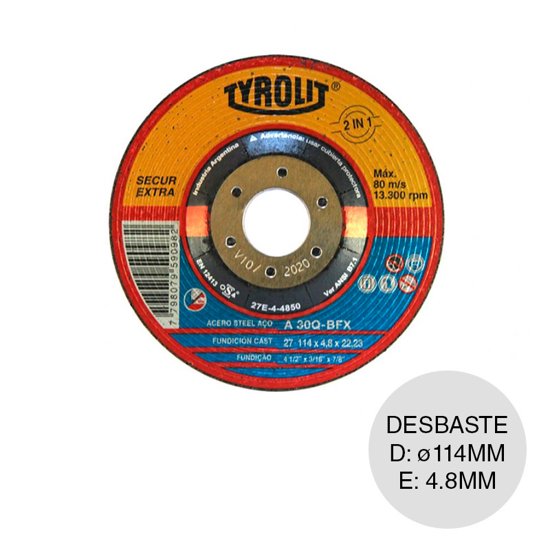 Disco amoladora Secur Extra desbaste ø 114mm x 4.8mm x ø 22.23mm