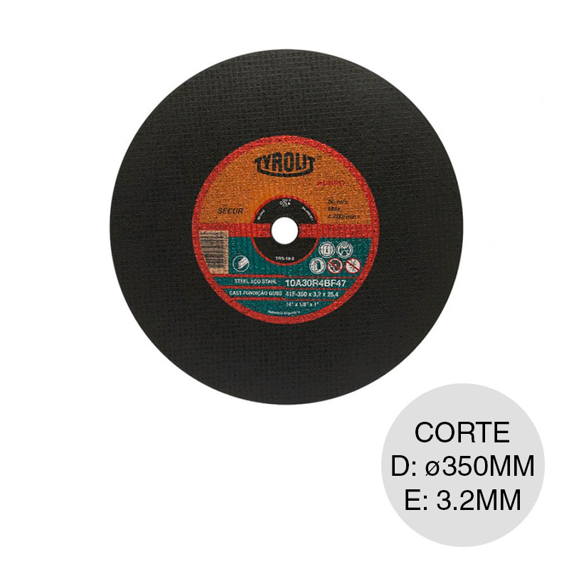 Disco amoladora Secur Extra corte reforzado acero ø 350mm x 3.2mm x ø 25.4mm