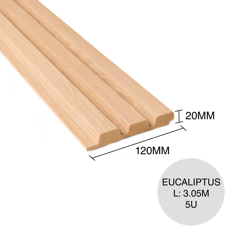 Revestimiento alistonado eucaliptus grandis 20mm x 120mm x 3.05m pack x 5u x 1.83m²