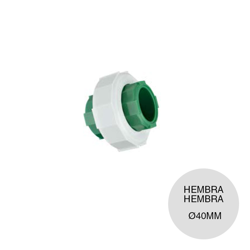Union doble hembra-hembra agua fria caliente polipropileno random PN25 termofusion ø 40mm