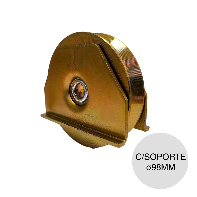 Rueda canal V c/soporte acero zincado dorado ø 98mm