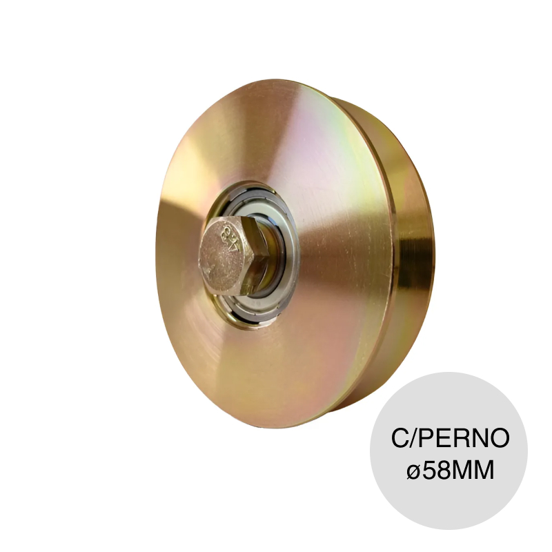 Rueda simple canal V c/perno acero zincado dorado ø 58mm