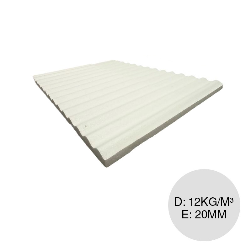 Placa aislante termico EPS acanalada densidad estandar 12kg/m³ 20mm x 1m x 2m