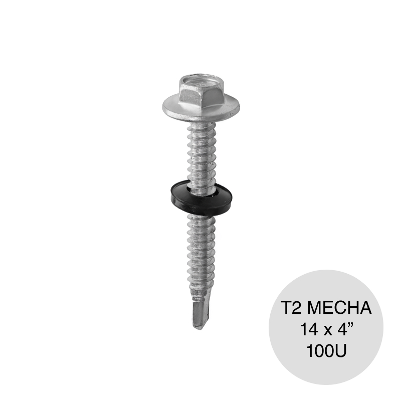 Tornillo autoperforante Tipo 2 c/arandela punta mecha hexagonal 14 x 4" bolsa x 100u