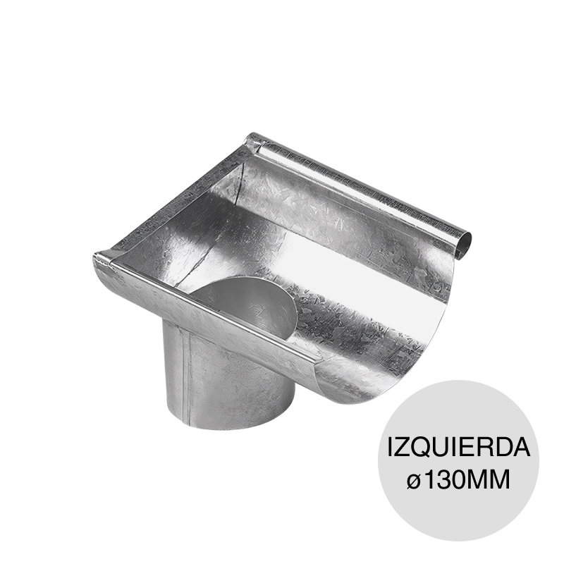 Boqueta izquierda media caña zingueria chapa galvanizada ø 130mm