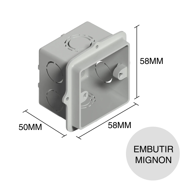 Caja mignon embutir plastico 50mm x 58mm x 58mm