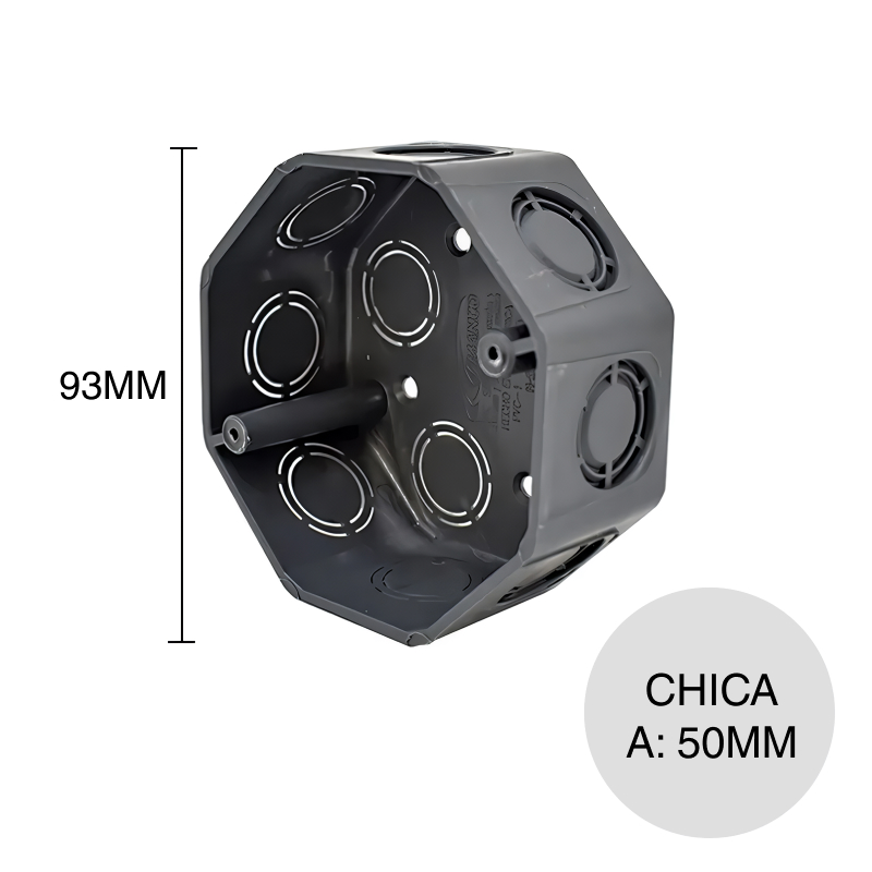 Caja embutir octogonal chica plastico 50mm x 93mm x 93mm