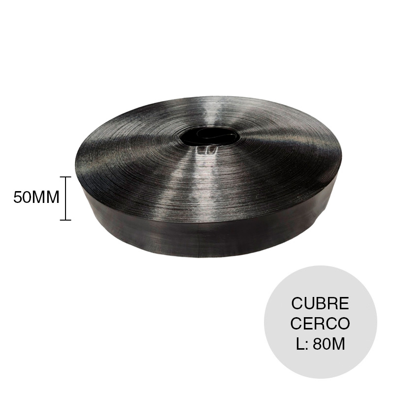 Cinta cubre cerco plastico negro 50mm rollo x 80m