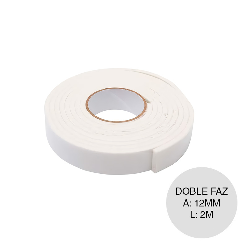 Cinta autoadhesiva doble faz exterior interior rollo x 12mm x 2m