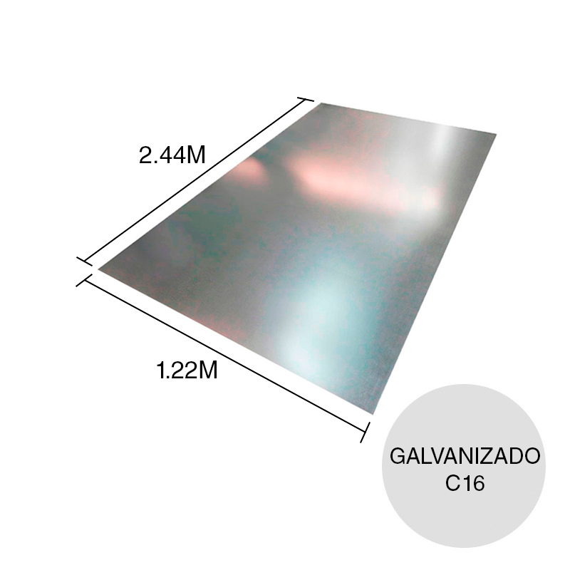 Chapa lisa acero galvanizado C16 1.6mm x 1.22m x 2.44m