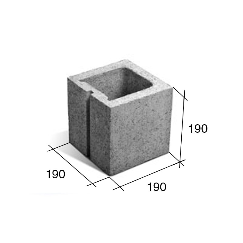 Bloque P20/M FD mitad hormigon gris 190mm x 190mm x 190mm