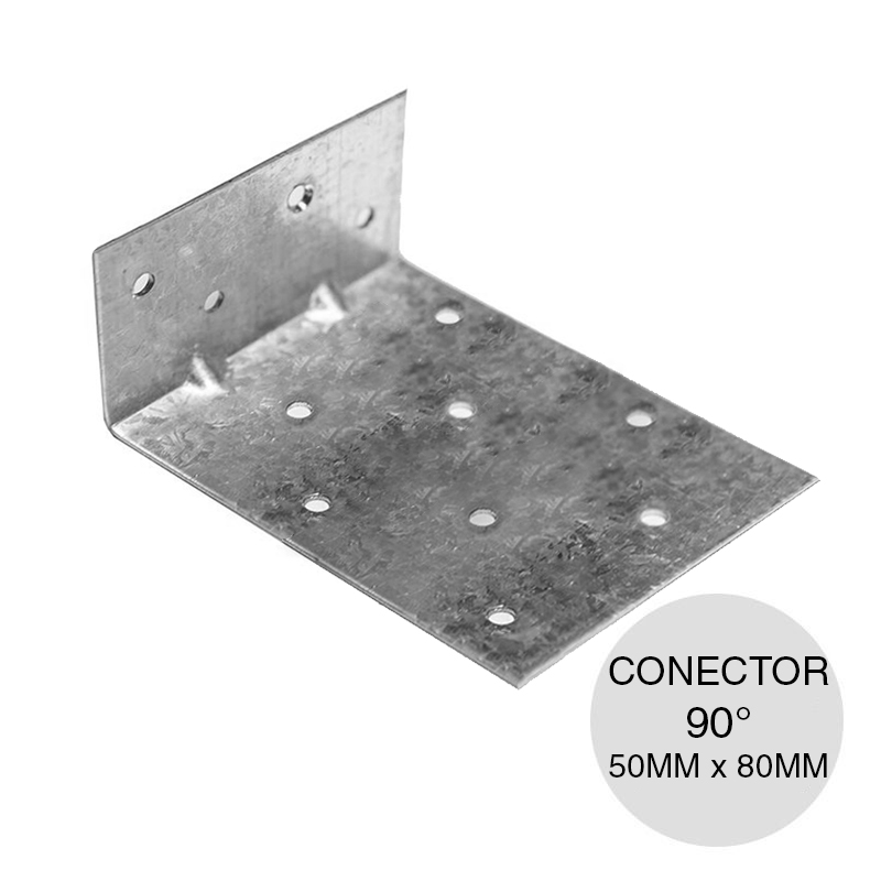 Conector grande steel framing galvanizado angular L 90° 1.25mm x 50mm x 80mm