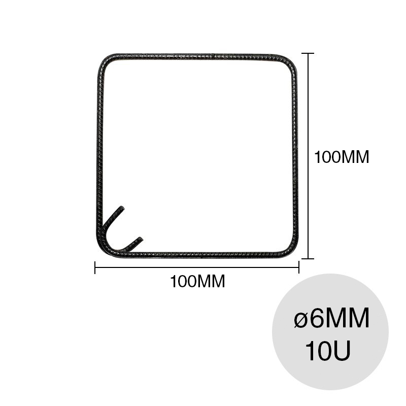 Estribo hierro construccion ø 6mm x 100mm x 100mm pack x 10u