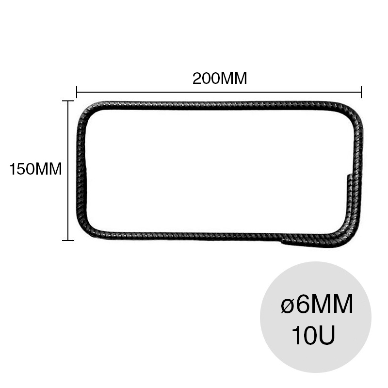 Estribo hierro construccion ø 6mm x 150mm x 200mm pack x 10u