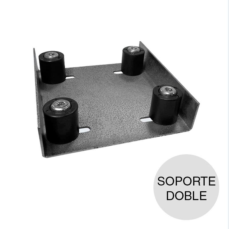 Soporte doble 4 rodillos ø 38mm hierro/polipropileno 175mm x 200mm